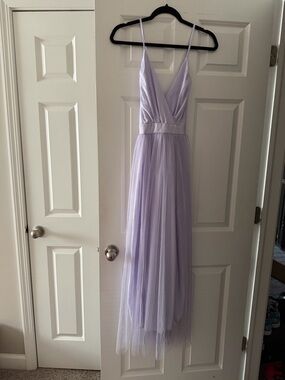 Lilac Tulle Maxi Dress with V-Neck